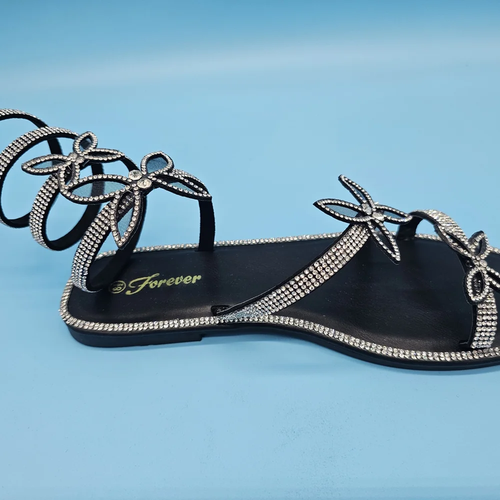 Elegant Black Rhinestone Sandals - Picture 6 of 7